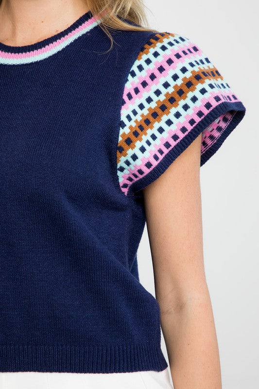 Patterned Sleeves Knit Top