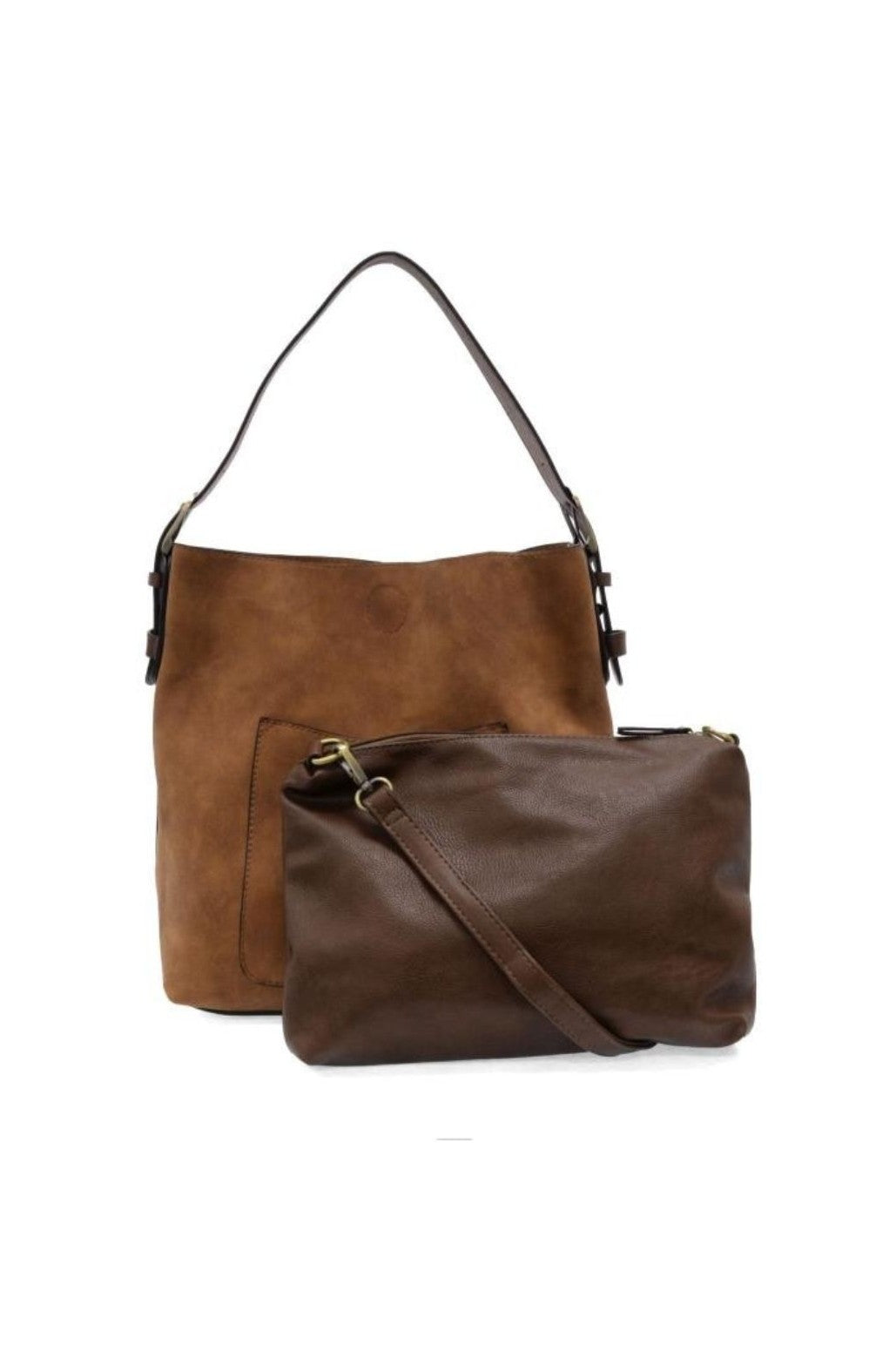 Rich Faux Suede Hobo Handbag with Coffee Handle - Walnut
