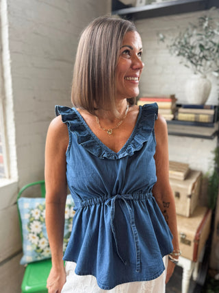 Delia Denim Ruffle Top