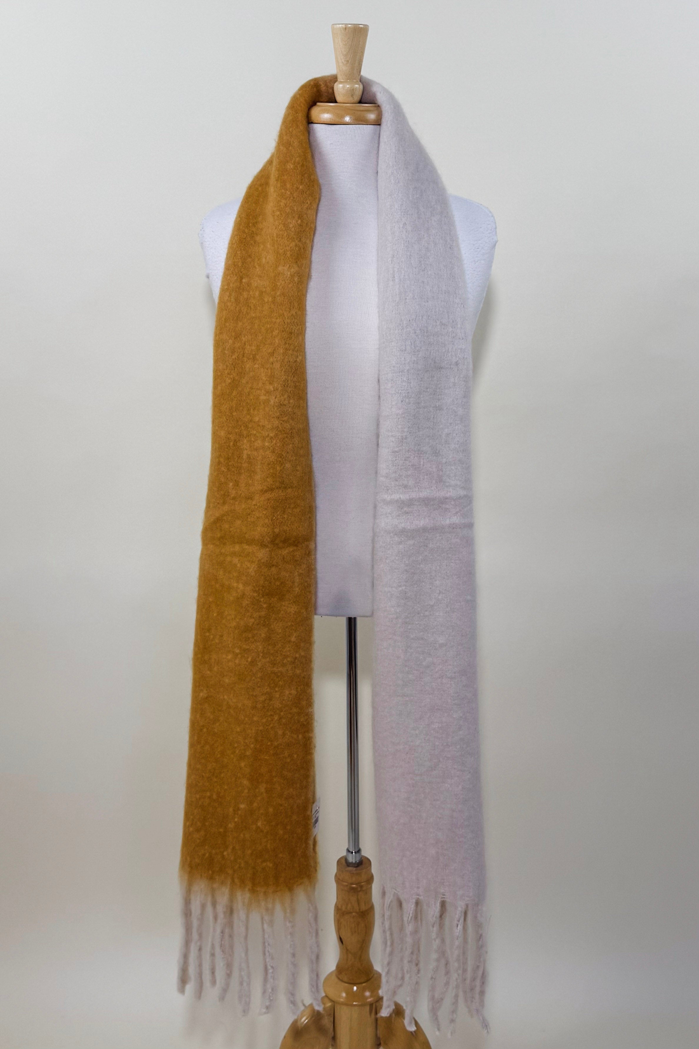 Cozy Solid Two Tone Tassel Scarf