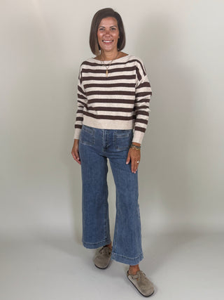 Cara Cropped Wide Leg Denim Pants, 27" Inseam