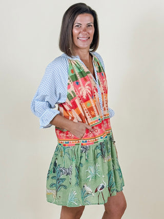 Maddie Multi Pattern V-Neck Dress
