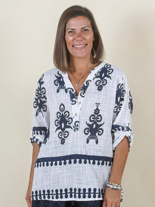 Brigitte Boho Print Henley Top