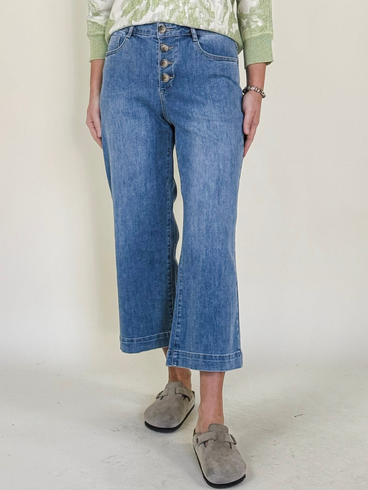 [TRIBAL] Audrey Button Fly Wide Crop Jeans