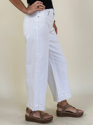 [Liverpool] Stride Crop Wide Leg Jeans with Embroidered Hem, 26" Inseam