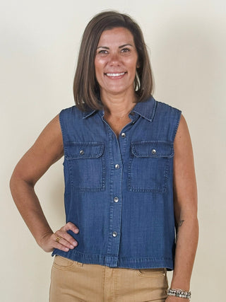 [Liverpool] Serena Sleeveless Button Front Top