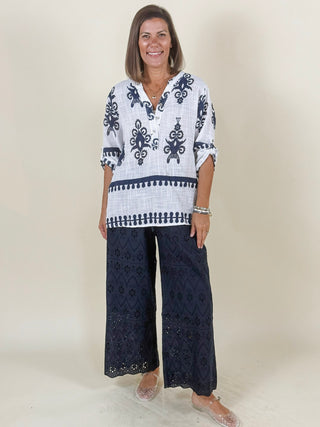 Brigitte Boho Print Henley Top
