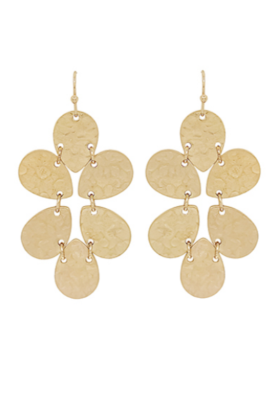 Hammered Link Teardrop Earrings - Worn Gold