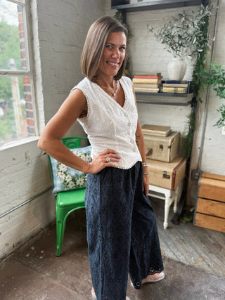 Winnie Drawstring Waist Eyelet Pants