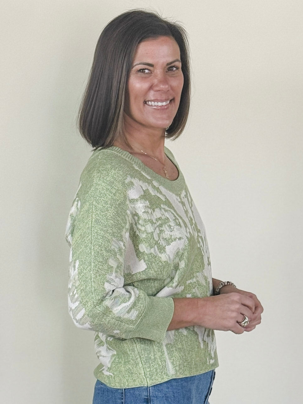 [TRIBAL] Lisa U-Neck Jacquard Sweater