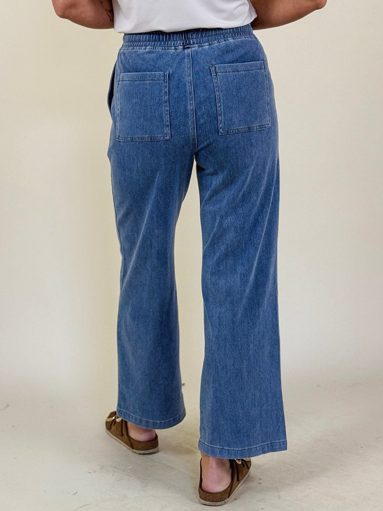 Daisy Knit Denim Wide Leg Pants