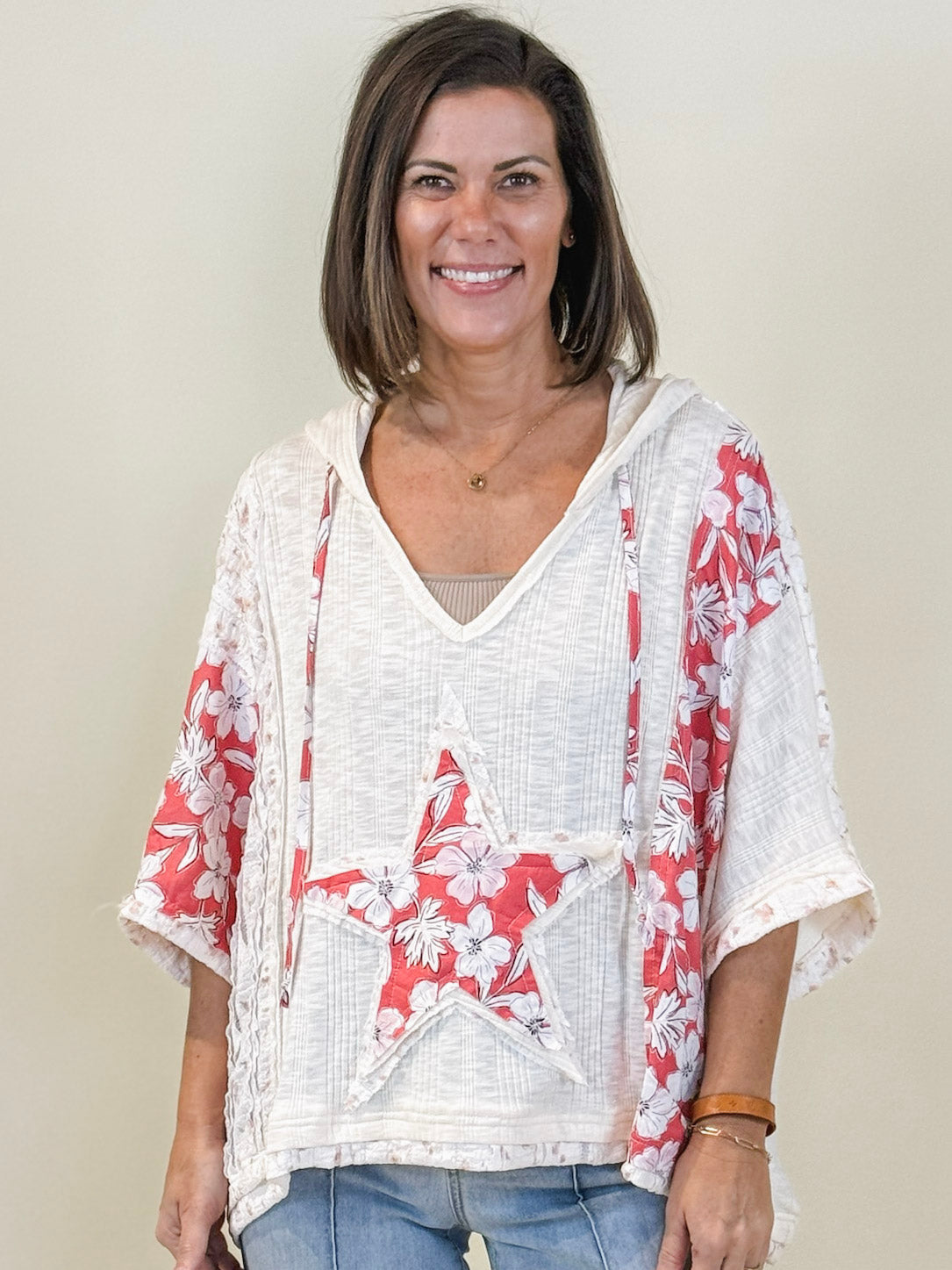 Stacie Star Patch Hooded Sweater Top