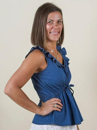 Delia Denim Ruffle Top