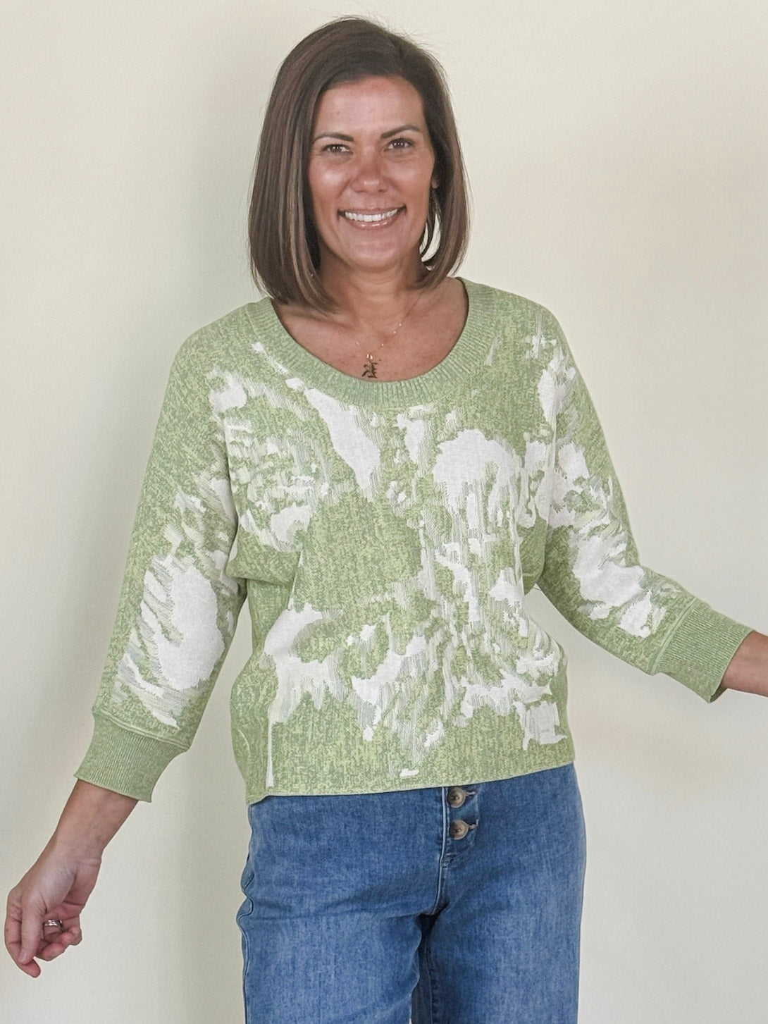 [TRIBAL] Lisa U-Neck Jacquard Sweater