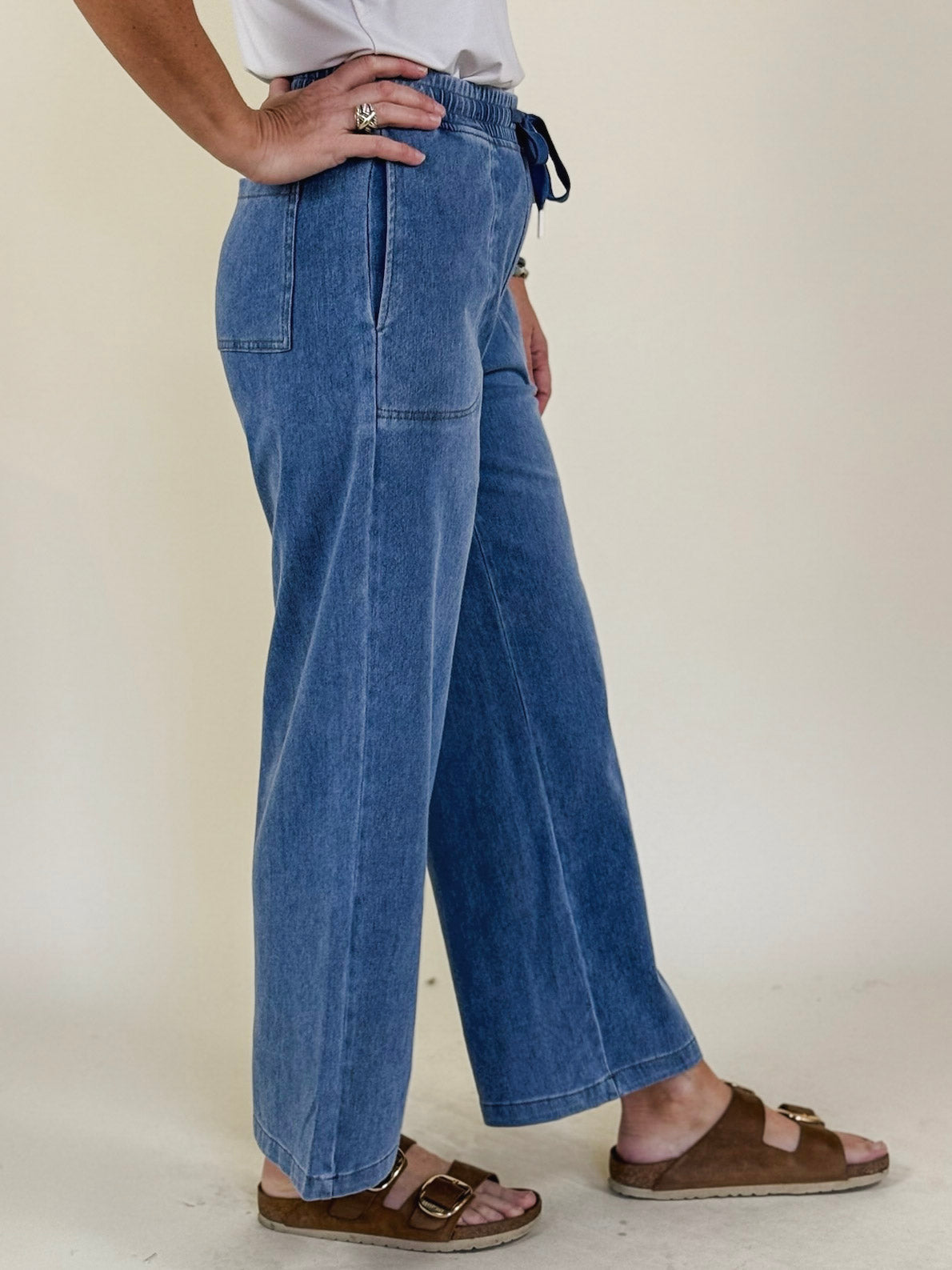 Daisy Knit Denim Wide Leg Pants