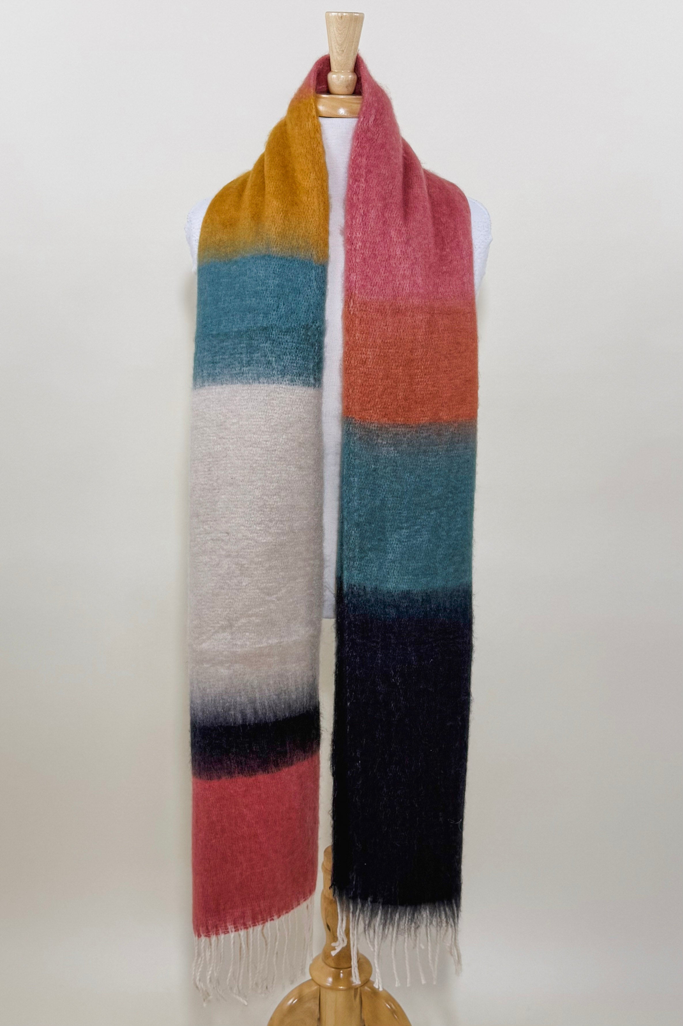 Colorblock Soft Faux Mohair Scarf