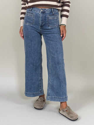 Cara Cropped Wide Leg Denim Pants, 27" Inseam
