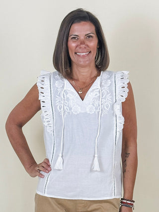 [TRIBAL] Effie Frill Sleeve Embroidered Blouse