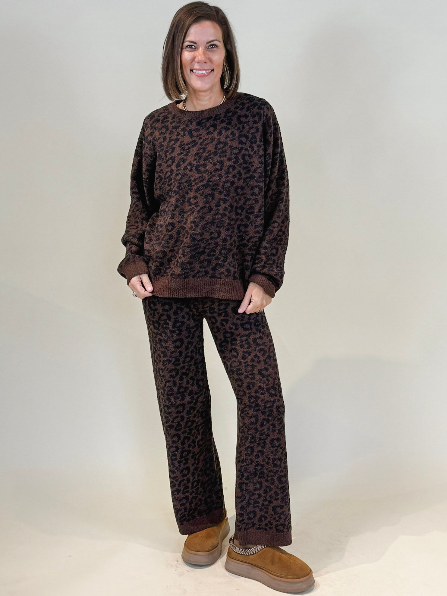 Mia Marshmallow Leopard Crew Neck Lounge Set