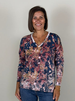 Amy V-Neck Reverse Print Sweater
