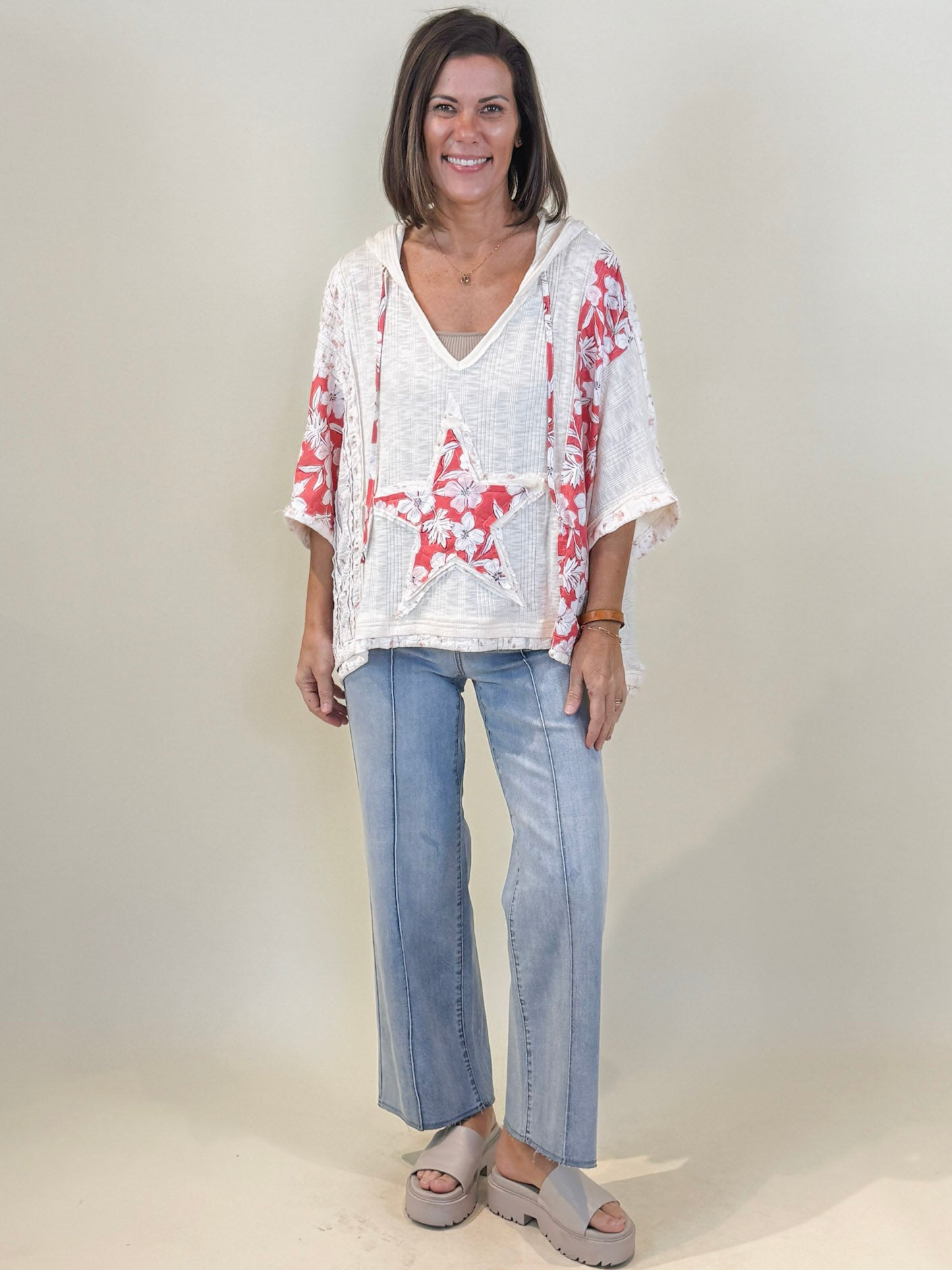 Stacie Star Patch Hooded Sweater Top