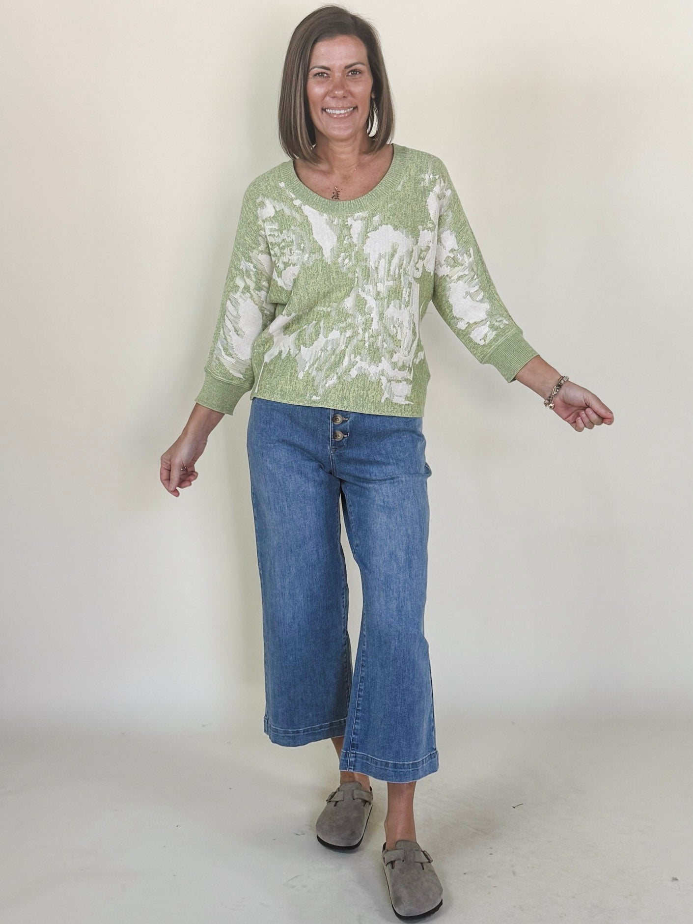 [TRIBAL] Audrey Button Fly Wide Crop Jeans