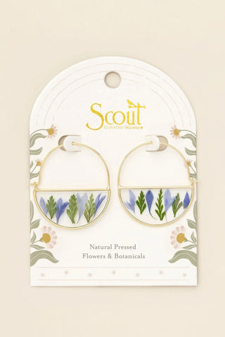 Pressed Flower Hoop Earrings - Purple Cornflower/Gold