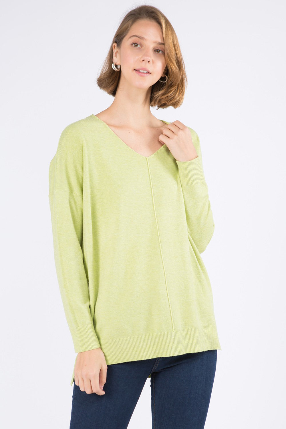 Front Seam V-Neck Sweater