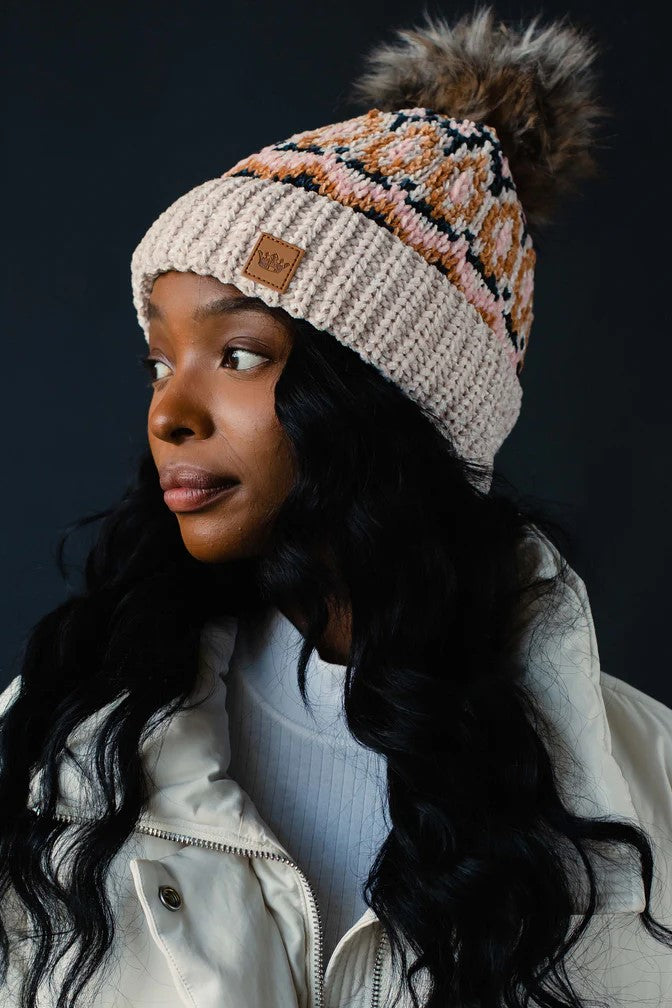 Carly Patterned Pom Hat