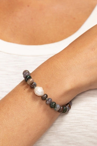 Stone Bracelet with Baroque Pearl - Green