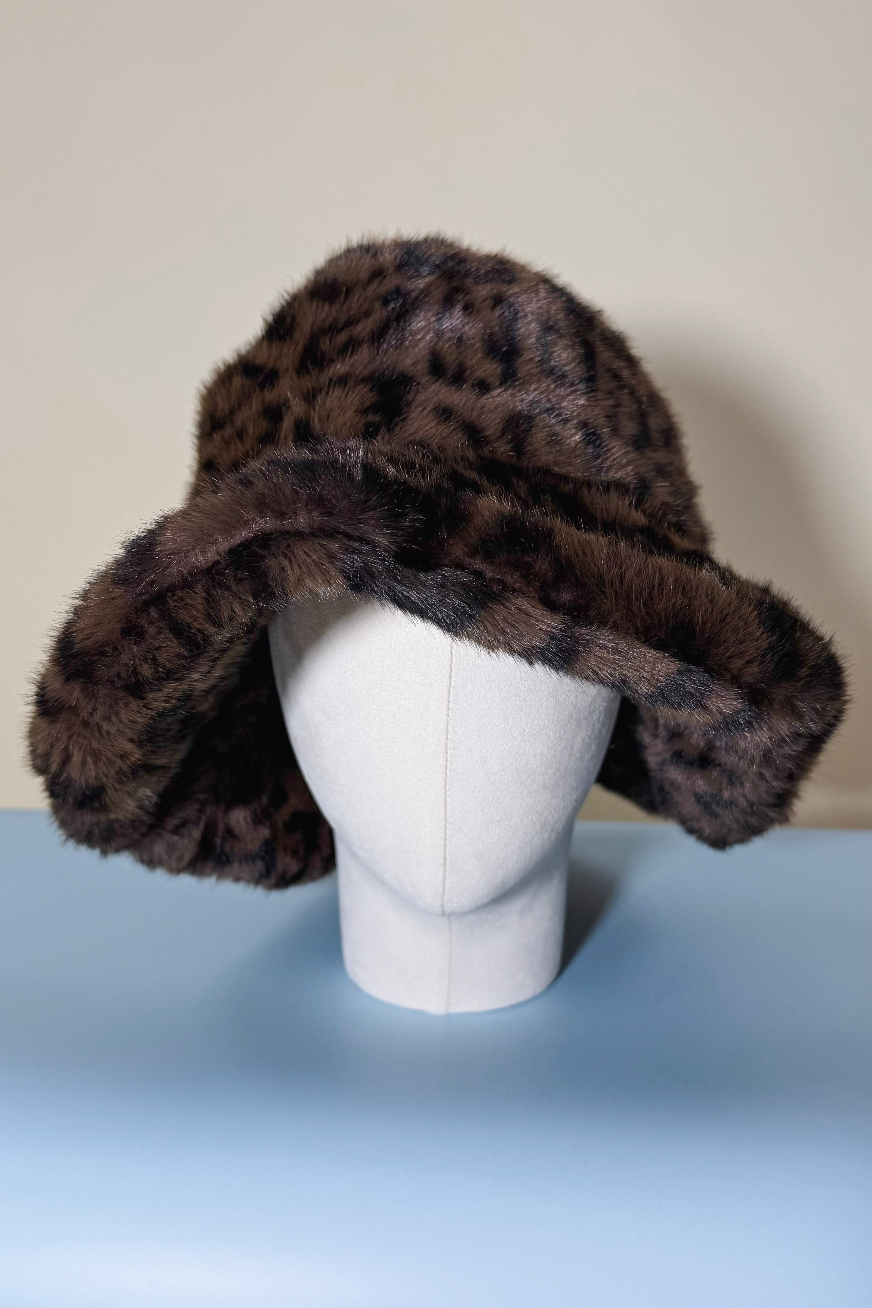 Leopard Print Faux Fur Bucket Hat
