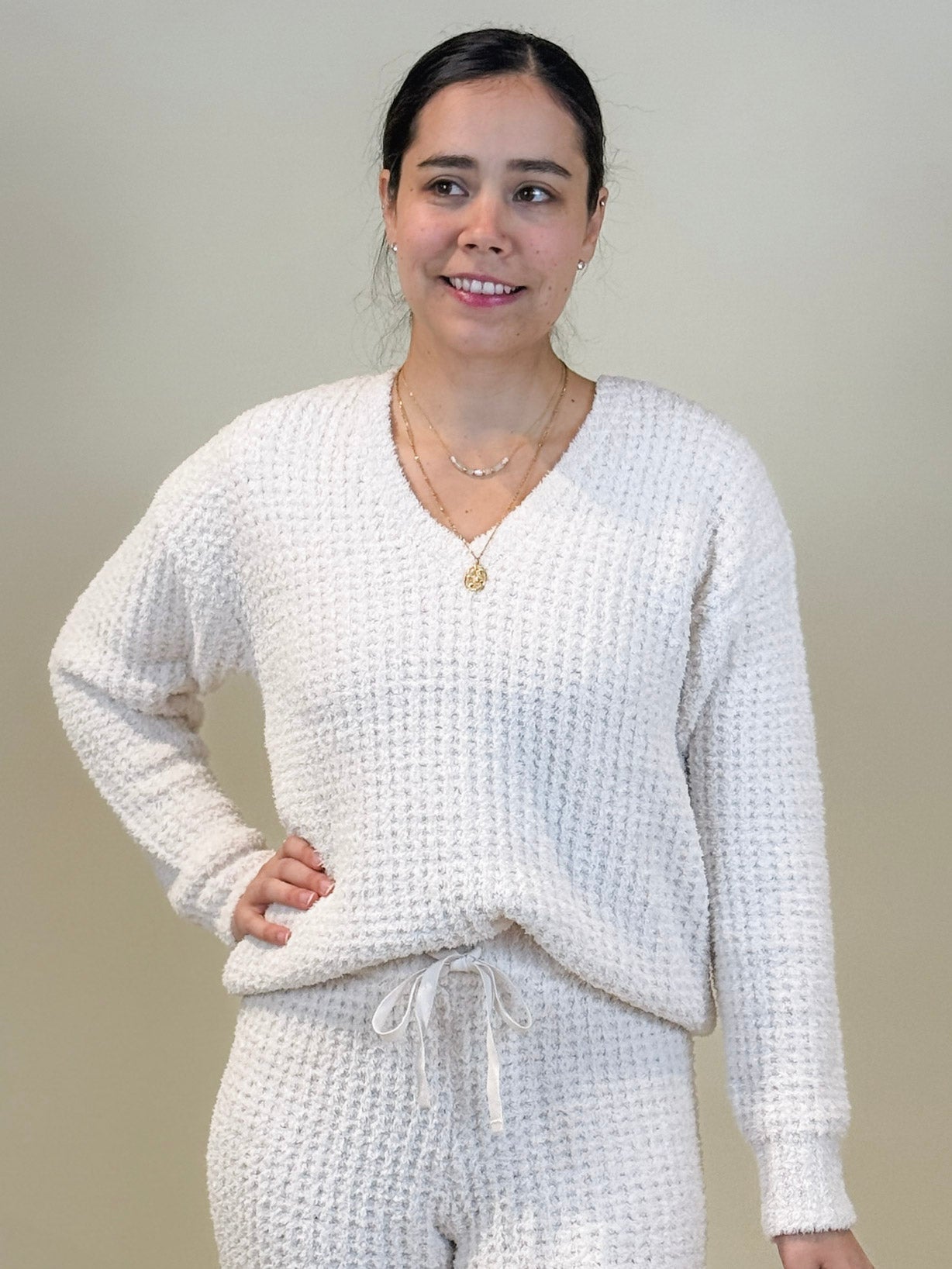 Mia Marshmallow Waffle V-Neck Lounge Set