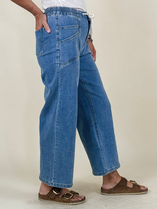 Isabella Drawstring Wide Leg Denim Pants