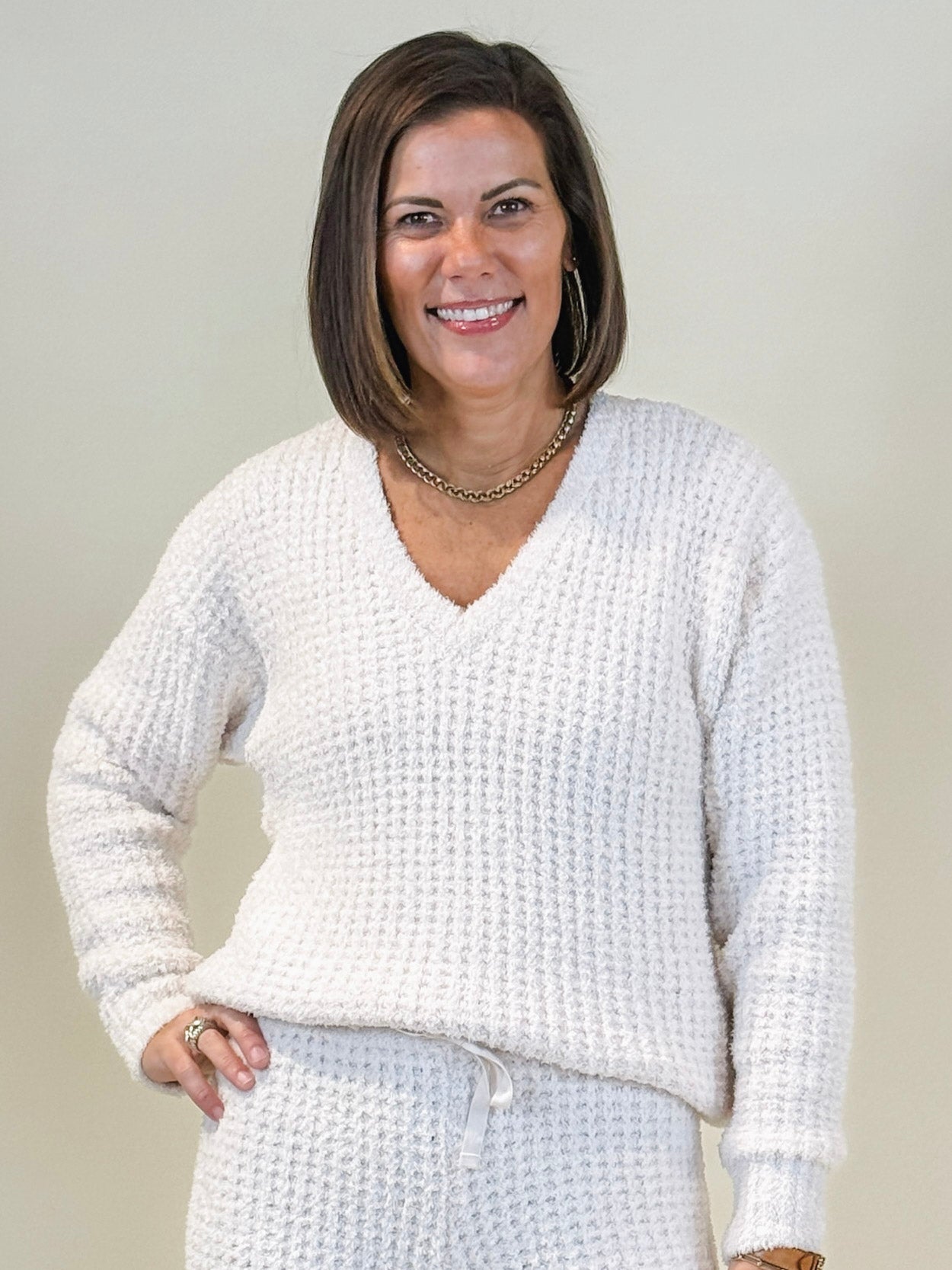 Mia Marshmallow Waffle V-Neck Lounge Set