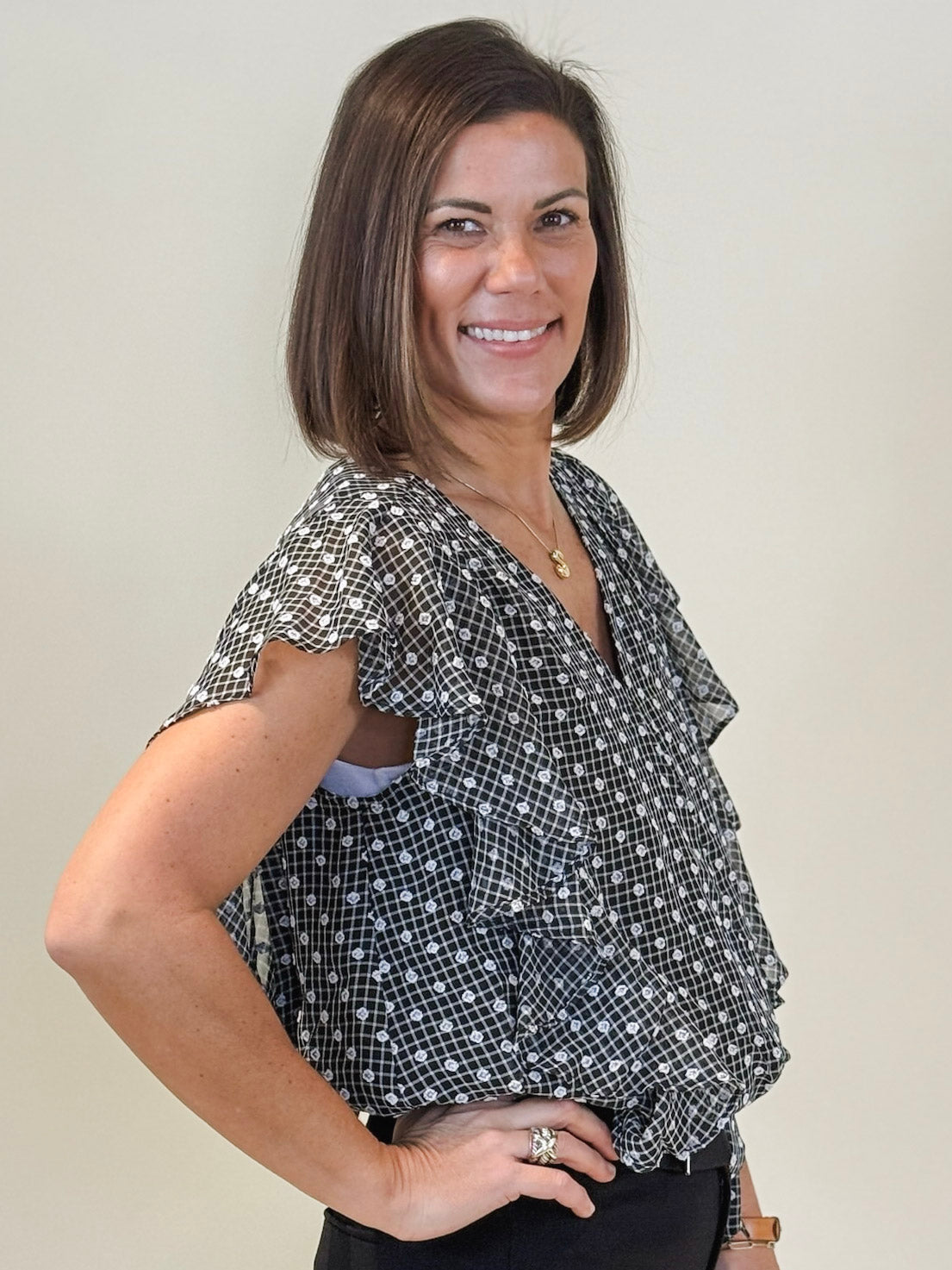 [Liverpool] Dahlia Ruffle Sleeve Draped Front Blouse