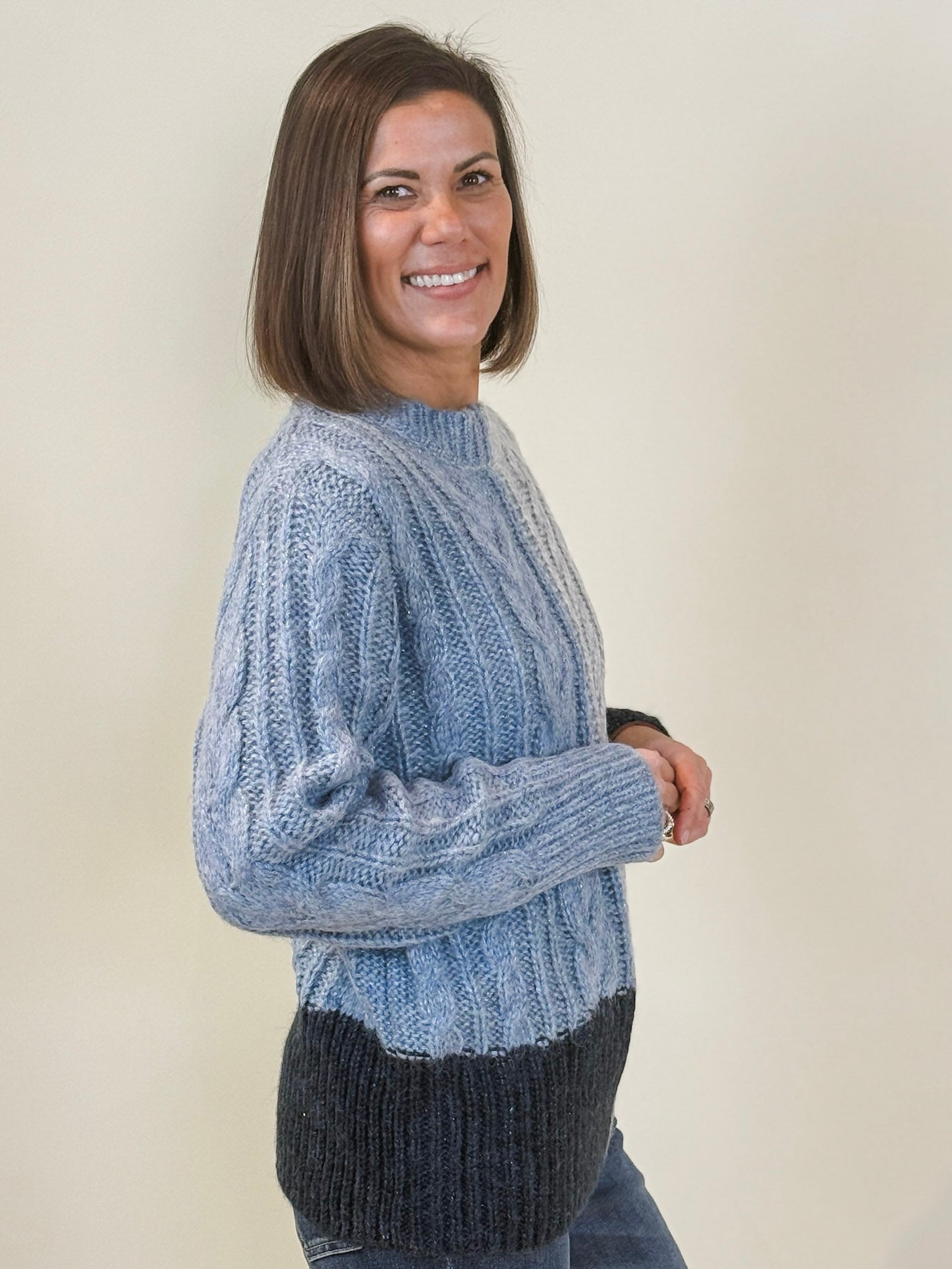 Tawney Color Blocked Cable Sweater