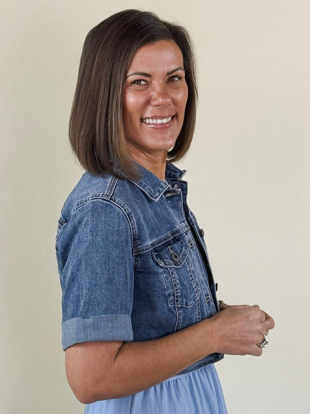 Ciara Cropped Short Sleeve Denim Jacket