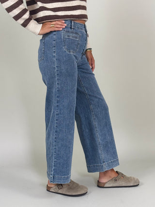 Cara Cropped Wide Leg Denim Pants, 27" Inseam