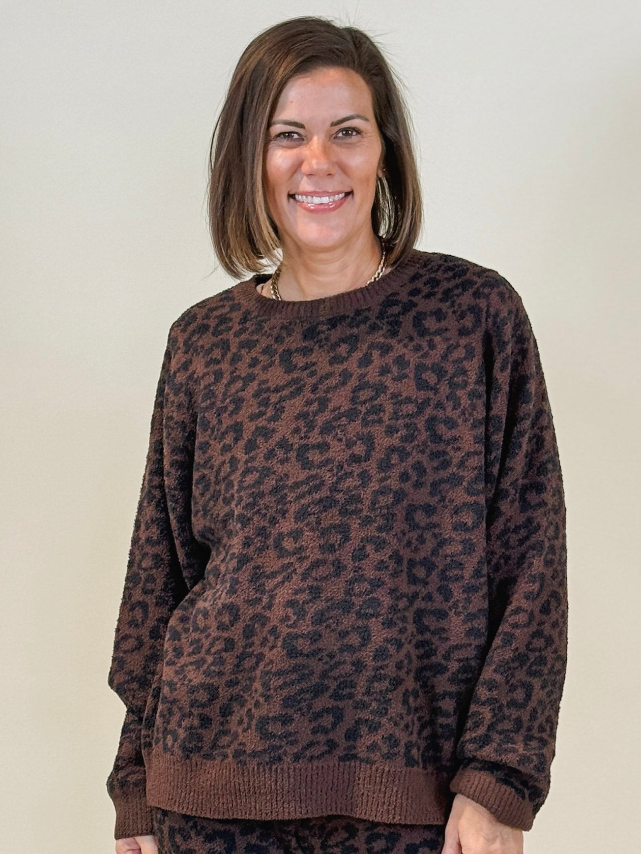 Mia Marshmallow Leopard Crew Neck Lounge Set