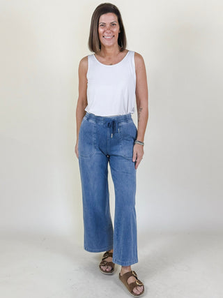 Daisy Knit Denim Wide Leg Pants