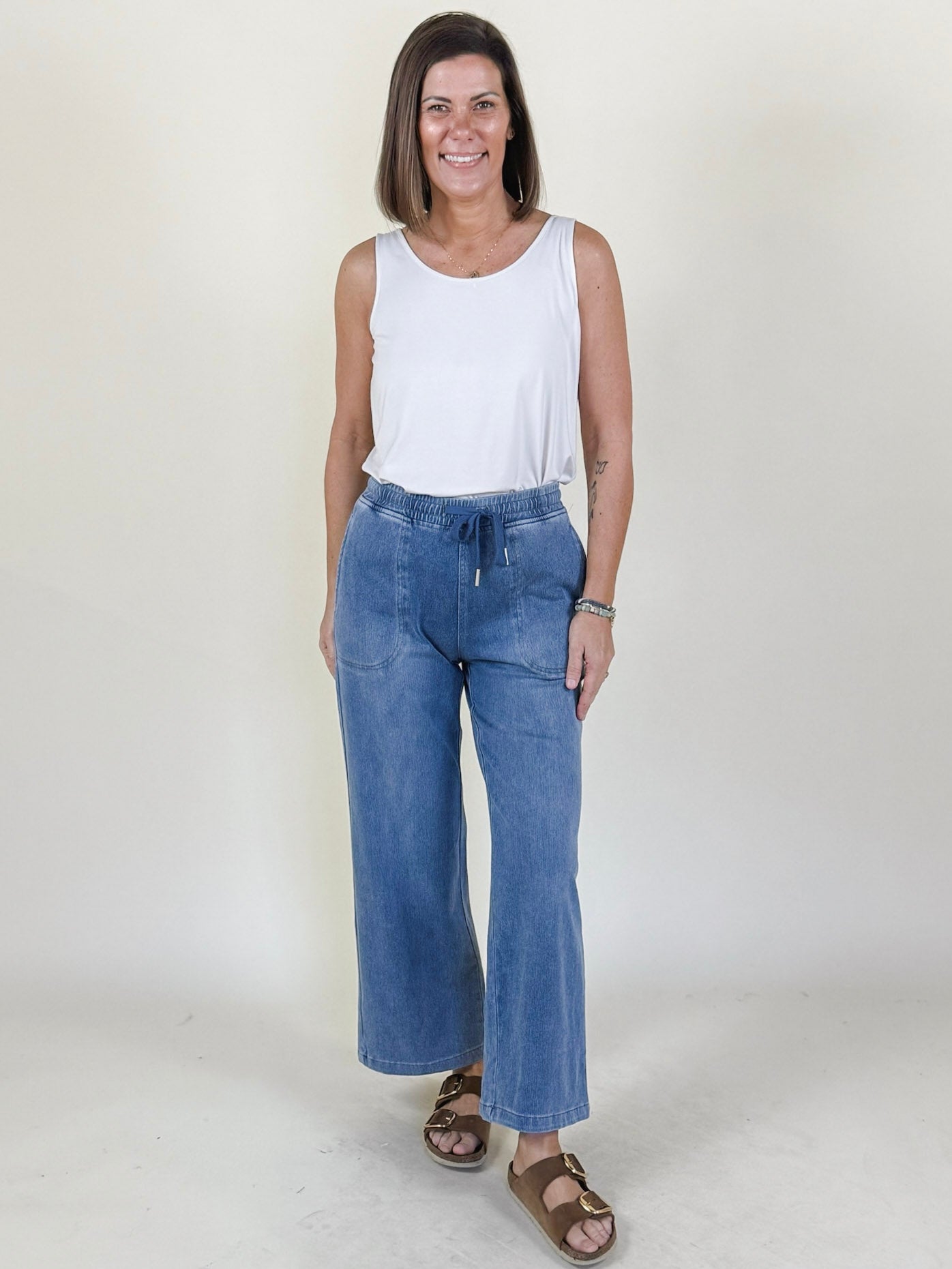 Daisy Knit Denim Wide Leg Pants