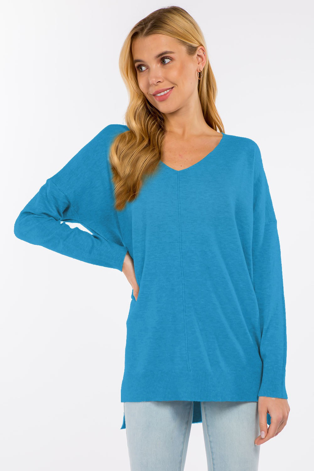 Front Seam V-Neck Sweater