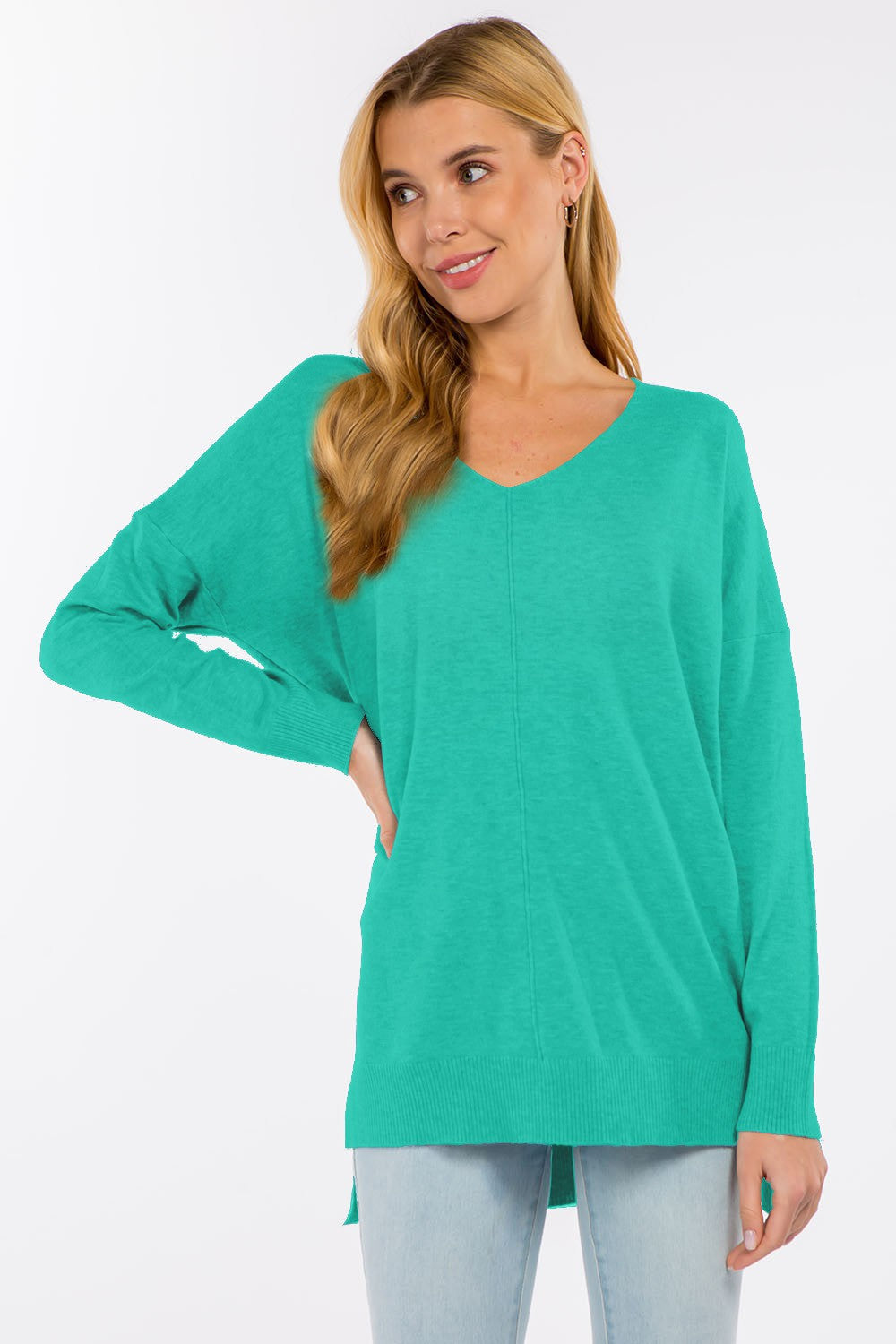 Front Seam V-Neck Sweater