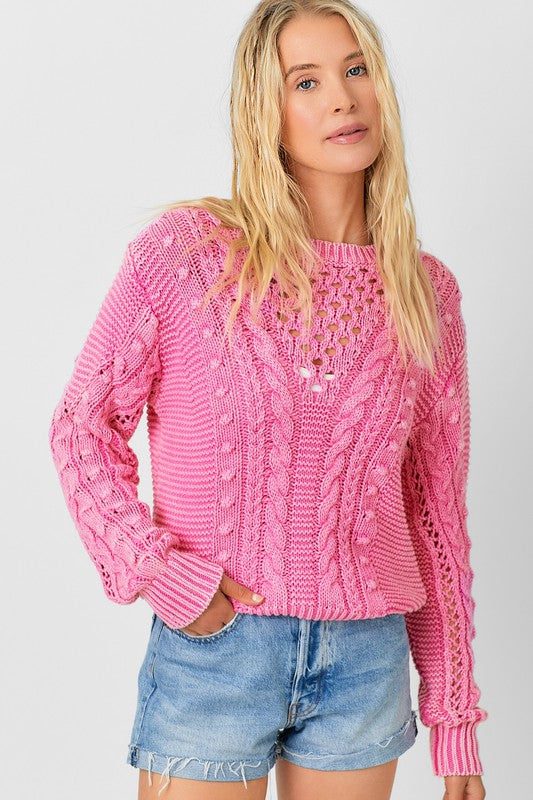 Cali Cable Weave Washed Sweater