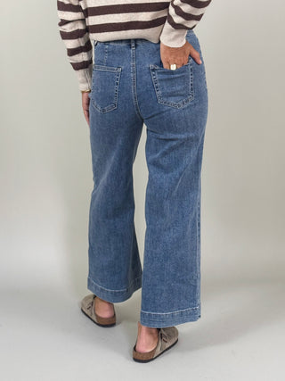 Cara Cropped Wide Leg Denim Pants, 27" Inseam