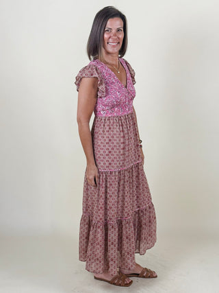 Sophia Mixed Print Flutter Sleeve Dress