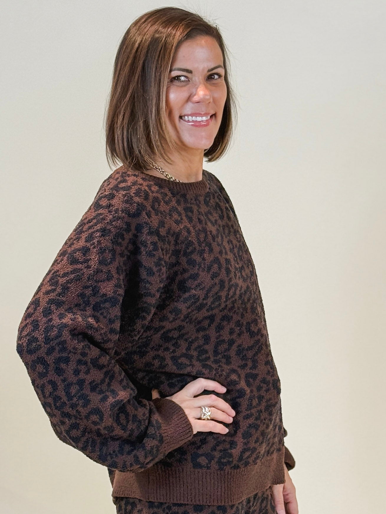 Mia Marshmallow Leopard Crew Neck Lounge Set