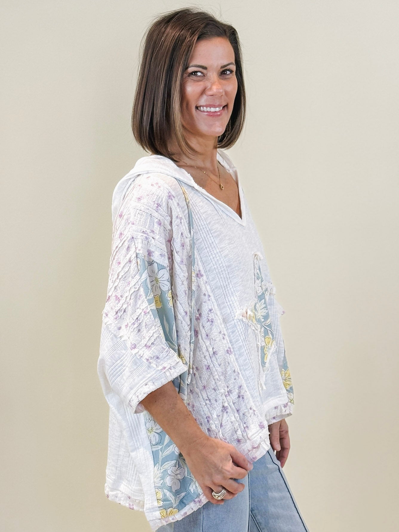 Stacie Star Patch Hooded Sweater Top