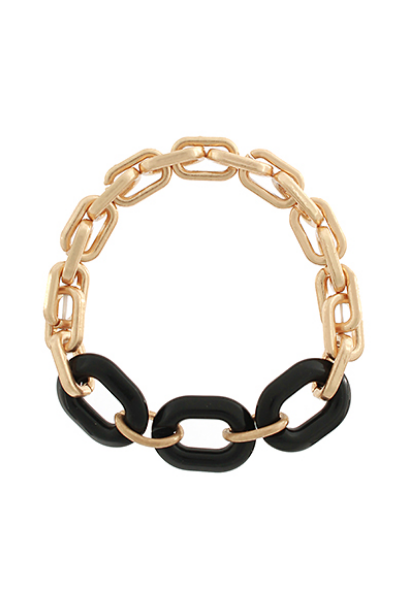Oval & Chain Bracelet - Black/Worn Gold