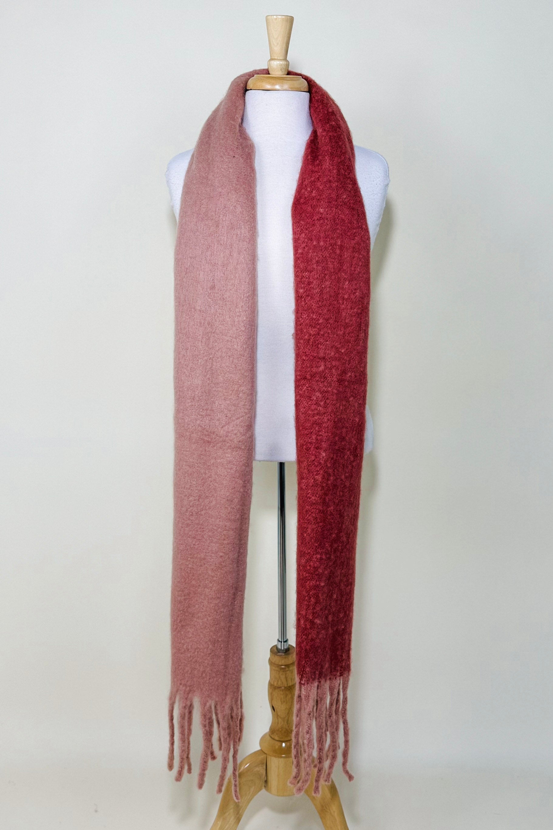 Cozy Solid Two Tone Tassel Scarf